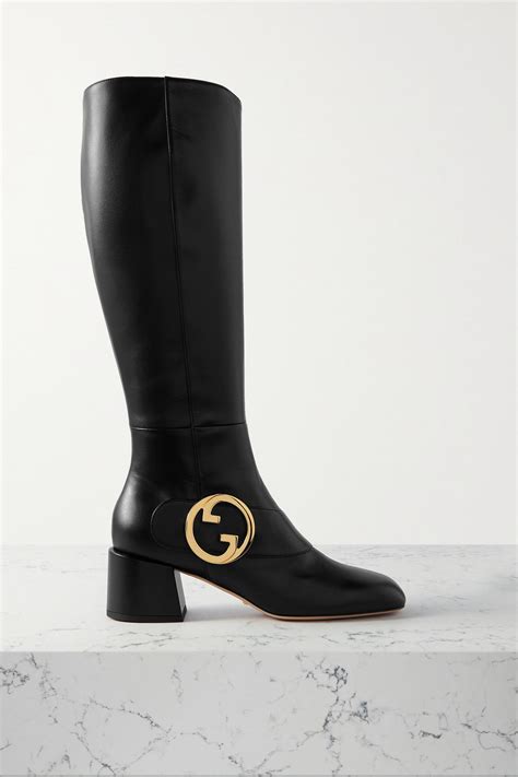 gucci leather logo boots|Gucci knee boots.